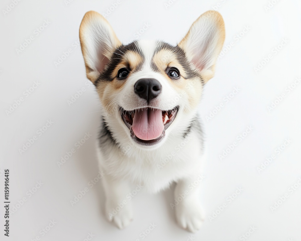 Adorable corgi puppy smiling with joyful expression on white background Adorable corgi puppy smiling with joyful expression on white background