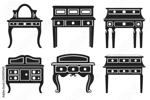 set of wooden table vector illustration