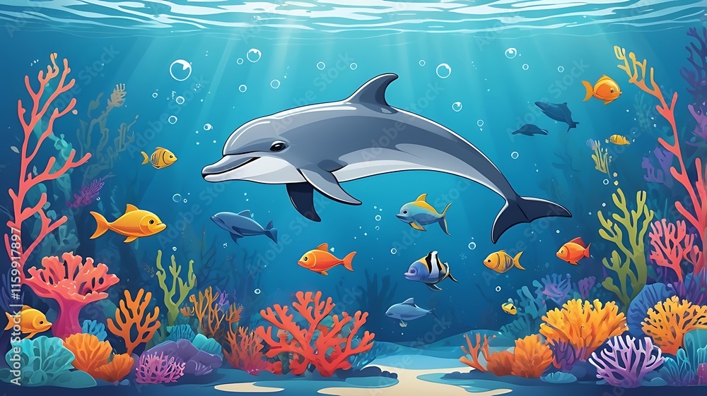 Obraz premium Underwater Paradise: A Dolphin's Realm