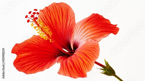 Wallpaper Mural A close-up of a bright red hibiscus with its large, trumpet-shaped petals and striking color, isolated white background Torontodigital.ca