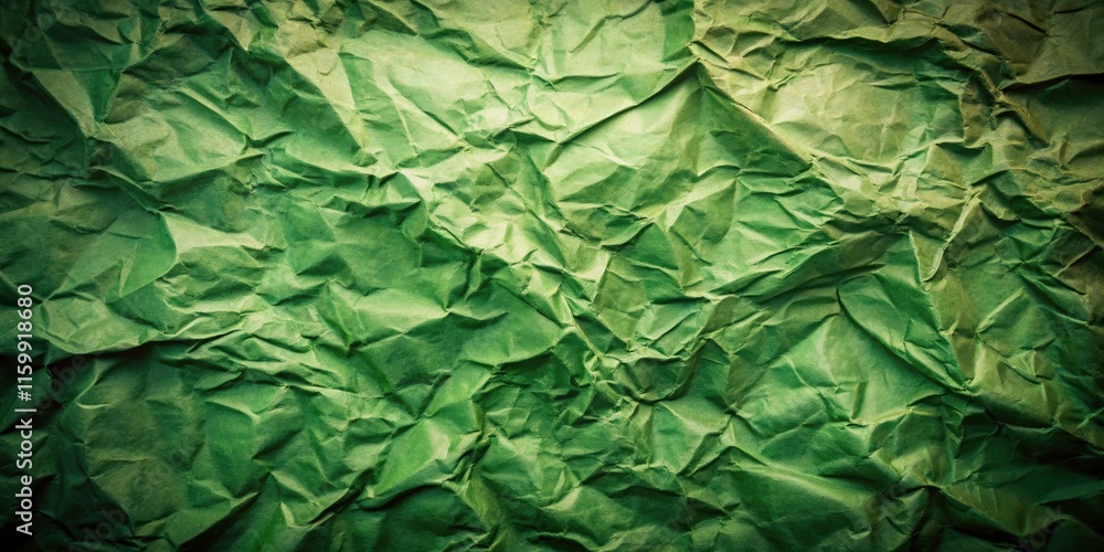 Obraz premium Vintage Crumpled Green Paper Texture - Old Style Background, Grunge Aesthetic, Retro Paper Art, Textured Green Surface for Design, Scrapbooking, Nostalgic Patterns, Antique Look