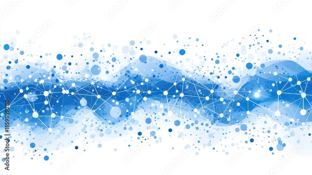 Abstract blue interconnected nodes and networks overlaid with a pattern of circular elements. Connectivity and data flow Abstract blue interconnected nodes and networks overlaid with a pattern of circular elements. Connectivity and data flow