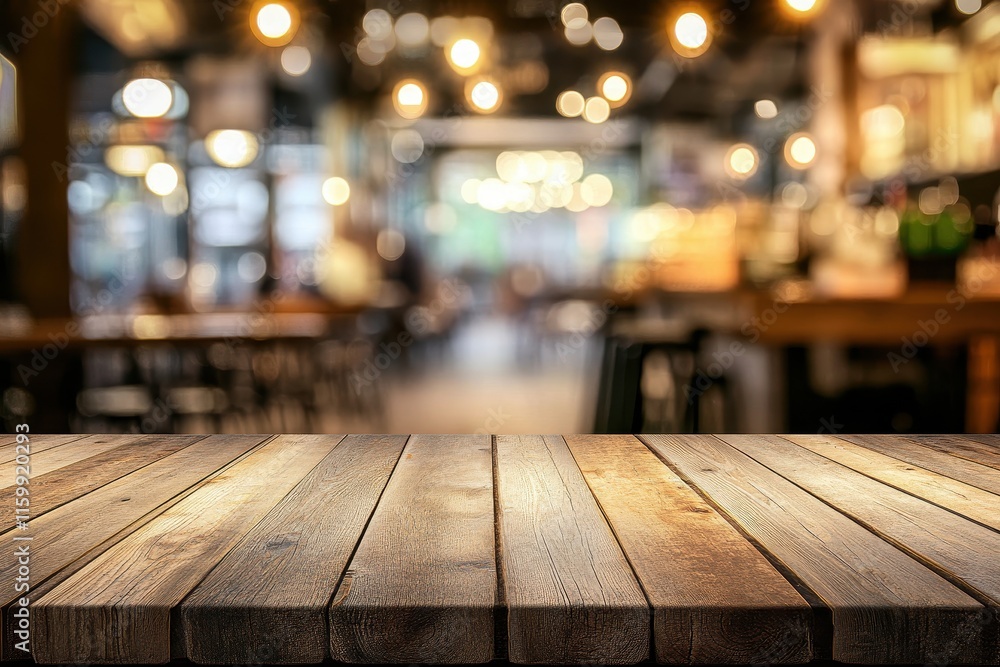 Empty wooden table in blurred restaurant background. (5) Empty wooden table in blurred restaurant background. (5)