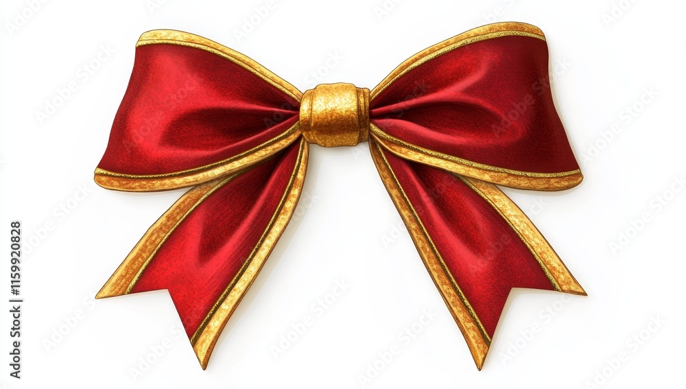 © idharmaian - Red satin ribbon bow with gold trim, isolated on white background. (1)