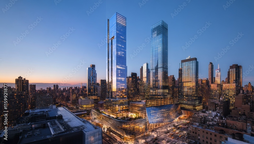 Skyscrapers and city skyline at sunset. Skyscrapers and city skyline at sunset.