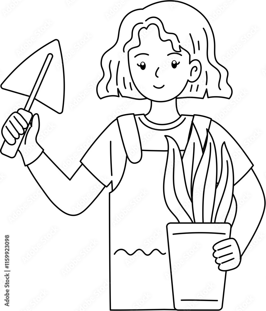 cute girl gardening outline coloring cute girl gardening outline coloring