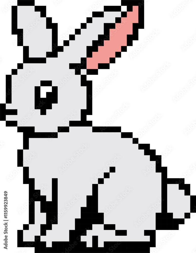 8 bit pixels rabbit. Animals for game assets and cross stitch patterns in vector illustrations.