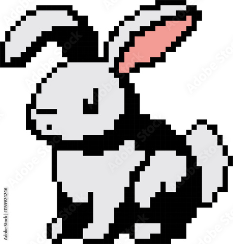 8 bit pixels rabbit. Animals for game assets and cross stitch patterns in vector illustrations.