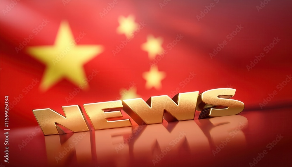 Fototapeta premium Golden NEWS Text on Chinese Flag Background