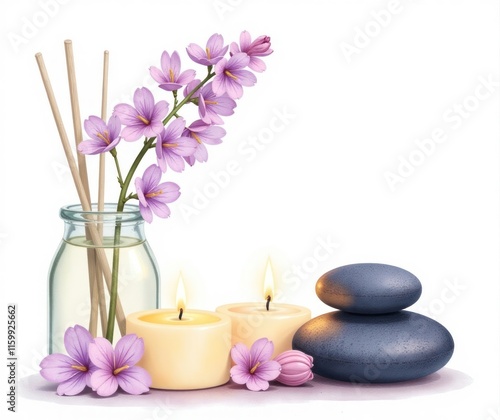 Spa Day and Relaxation Items. Perfect for wellness promotions, relaxation services or meditation and aromatherapy related materials photo