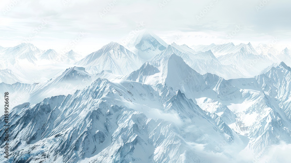 Snowy mountain range with low clouds. Snowy mountain range with low clouds.