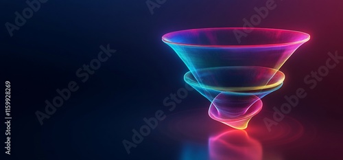 Colorful neon abstract funnel swirls on dark background.