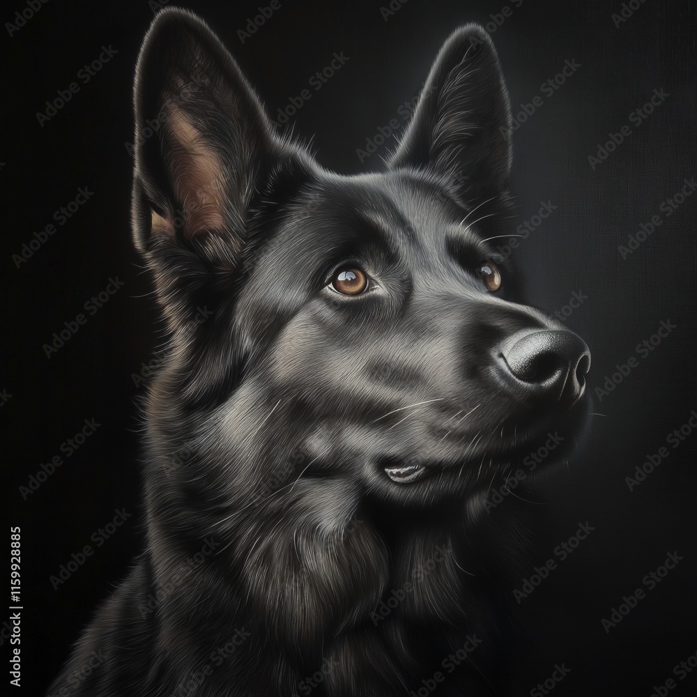 Majestic black german shepherd portrait against dark background Majestic black german shepherd portrait against dark background