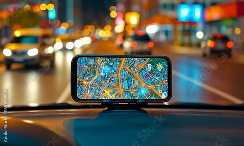 Wallpaper Mural A smartphone displaying a city map on a dashboard at night. Torontodigital.ca