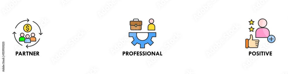 Credibility banner web icon vector illustration concept with icon of partner, professional, and positive Credibility banner web icon vector illustration concept with icon of partner, professional, and positive