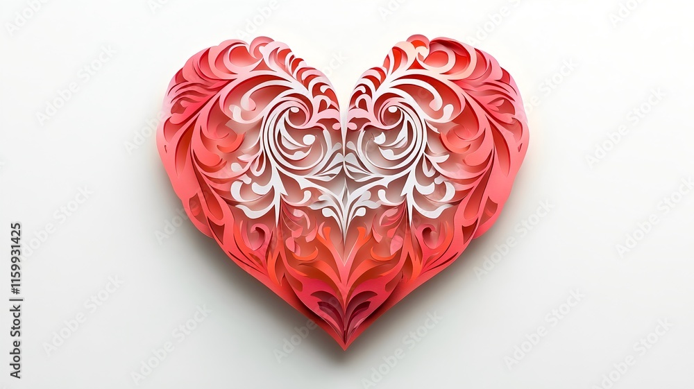 Intricate Papercraft Heart with Swirling Patterns and Elegant Curl Design Intricate Papercraft Heart with Swirling Patterns and Elegant Curl Design
