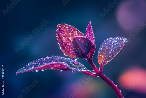 Water drops on fresh leaf, texture background, vibrant colour