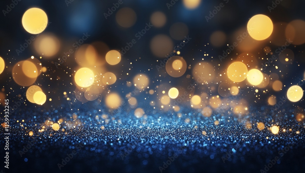 Obraz premium Abstract blue and gold glitter bokeh background.