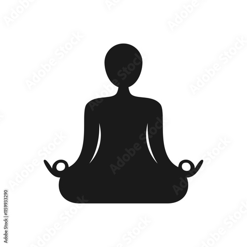 Meditation sitting yoga position icon on white background.