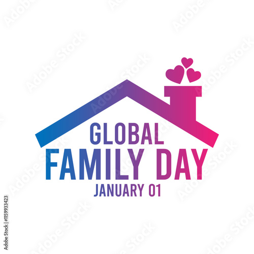 Global family day design on white background. House roof icon. Blue and pink gradient colors. January 01.