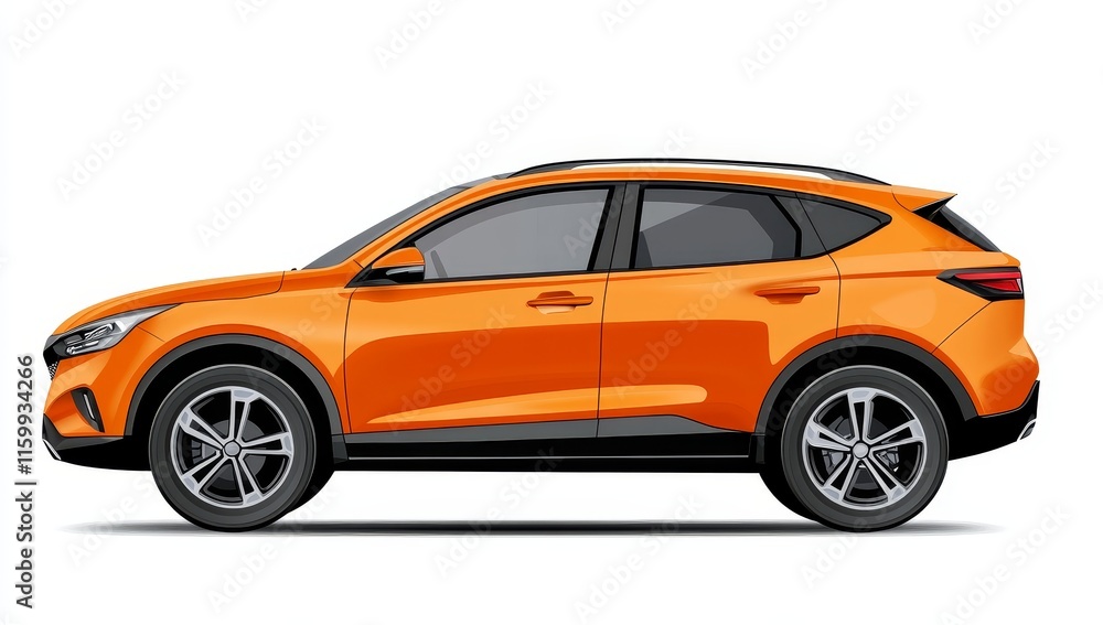 Orange SUV vehicle side profile on white background. Orange SUV vehicle side profile on white background.