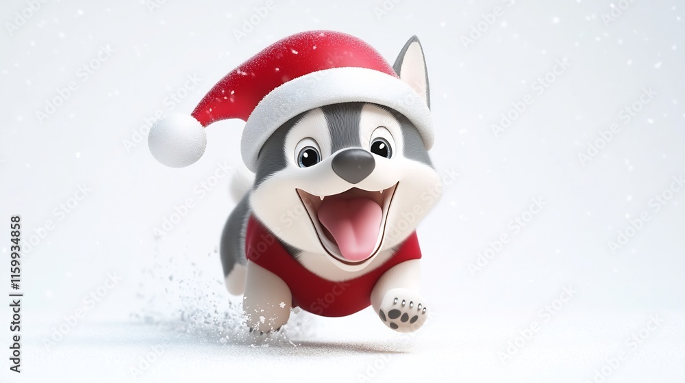 Cheerful Christmas Dog Wearing Santa Hat Playing in Snowy Scene Cheerful Christmas Dog Wearing Santa Hat Playing in Snowy Scene