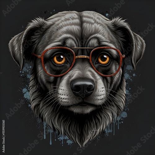 A stylish black dog confidently wears sunglasses, exuding charm and attitude, set against a playful and vibrant backdrop. photo