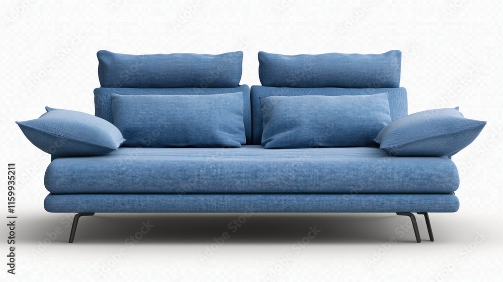 A modern blue sofa with plush cushions, designed for comfort and style in living spaces. A modern blue sofa with plush cushions, designed for comfort and style in living spaces.