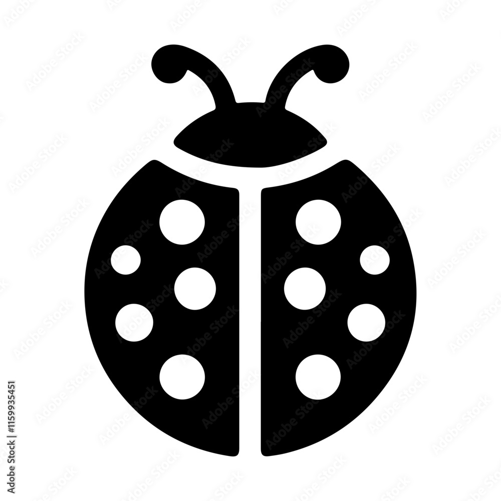 Simple Monochrome Ladybug Icon Vector with Wings and Antennae, Perfect for Garden-Themed Creations Simple Monochrome Ladybug Icon Vector with Wings and Antennae, Perfect for Garden-Themed Creations