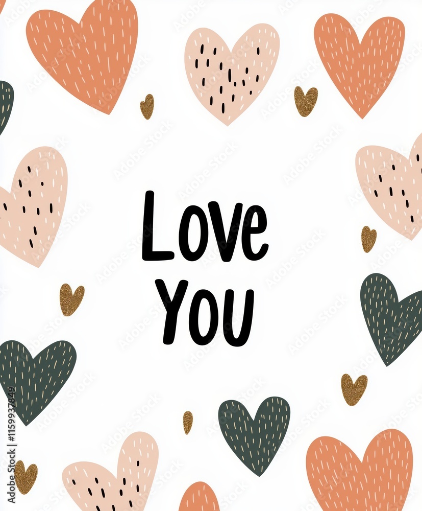 Simple love-themed design with scattered hearts and 'Love You' text Simple love-themed design with scattered hearts and 'Love You' text