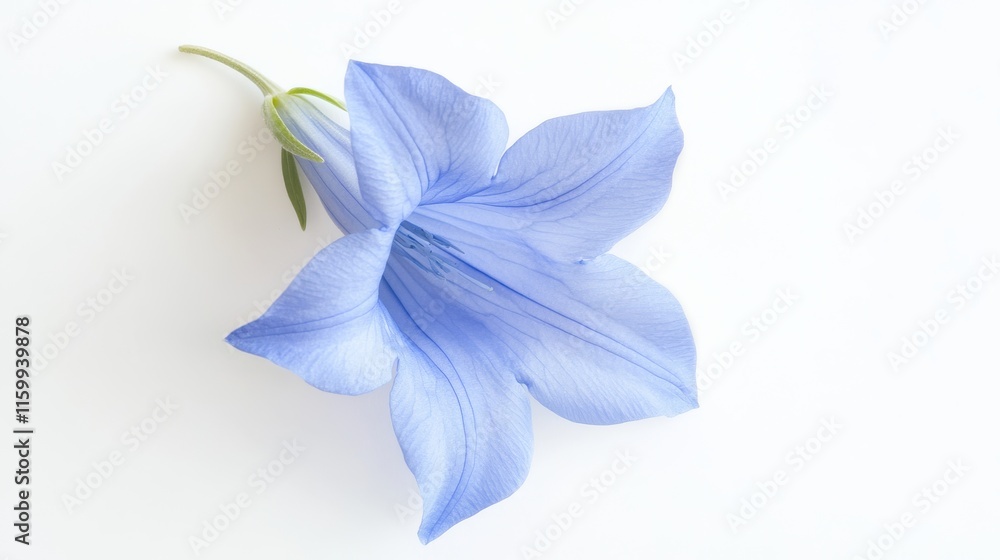 Fototapeta premium A detailed shot of a soft blue bellflower with its delicate, trumpet-shaped blooms and gentle hue, isolated white background