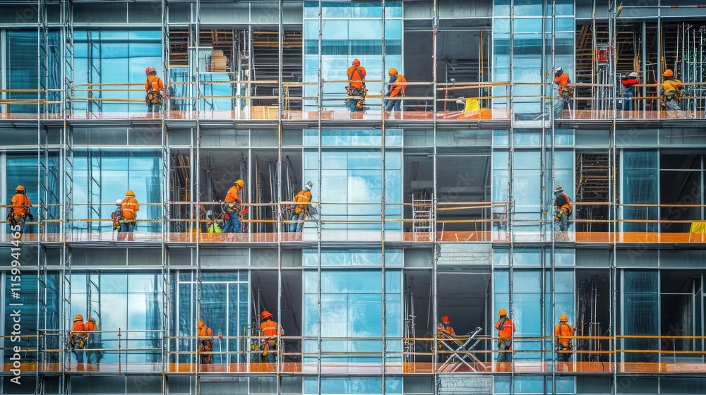 Obraz premium Construction workers on a building site.