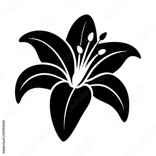 Black silhouette style lily flower vector and icon design