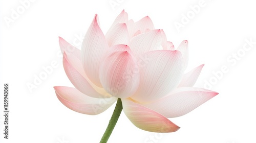 A detailed shot of a soft pink lotus with its delicate, rounded petals and subtle color, isolated white background