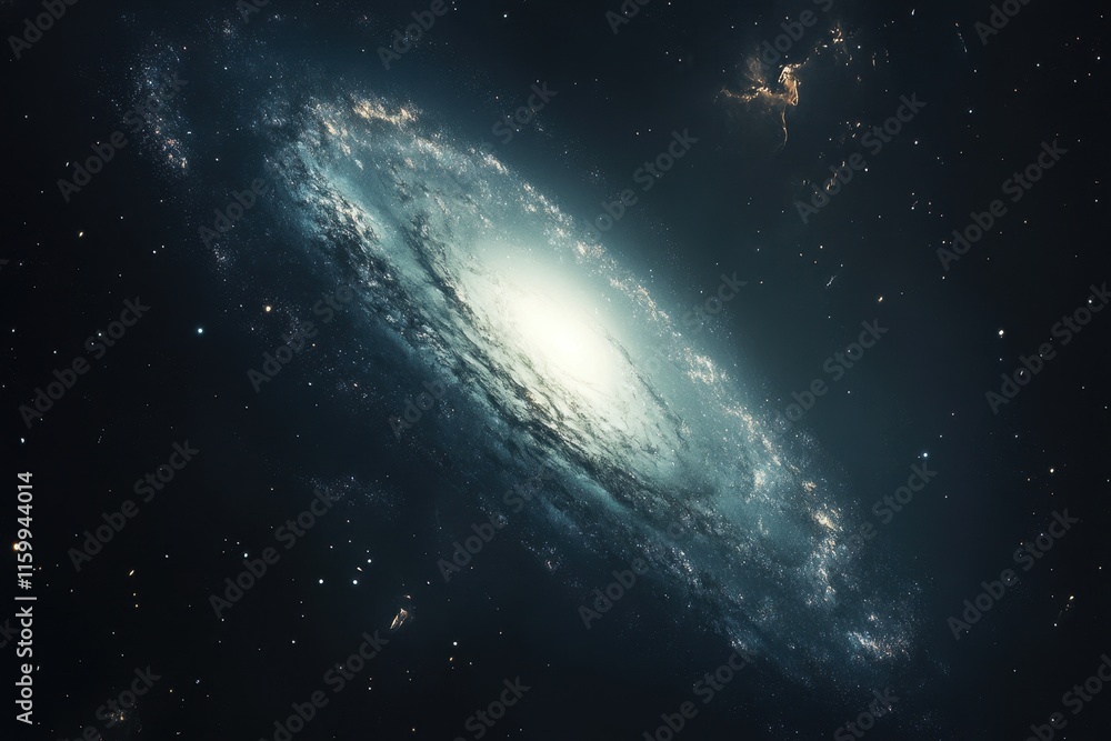Fototapeta premium Spiral galaxy in deep space with bright core and swirling arms. (12)