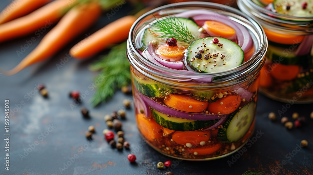 Jar of Colorful Pickled Vegetables Jar of Colorful Pickled Vegetables