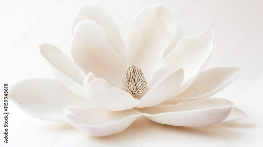 A detailed shot of a soft white magnolia with its large, creamy petals and subtle color, isolated white background A detailed shot of a soft white magnolia with its large, creamy petals and subtle color, isolated white background