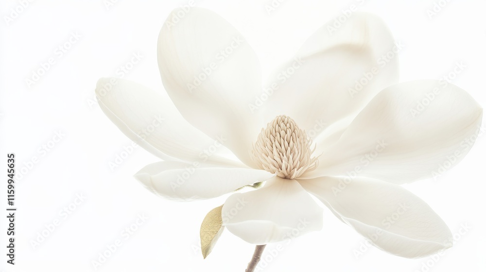 Obraz premium A detailed shot of a soft white magnolia with its large, creamy petals and subtle color, isolated white background