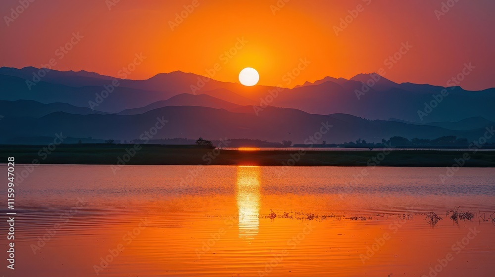 Obraz premium Serene Mountain Lake. Tranquil evening glow over a mountain lake