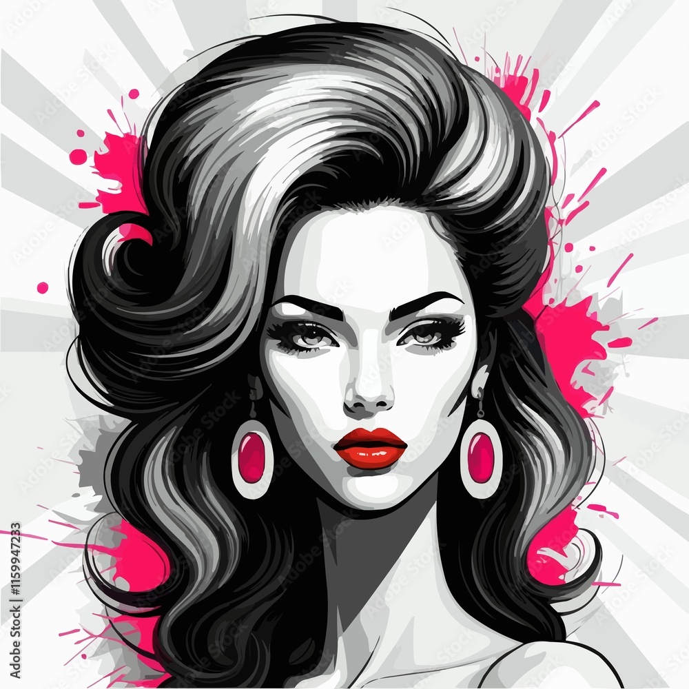 Glamorous portrait of a woman with a beautiful hairstyle. Beauty salon poster. Vector illustration isolated on white background. JPEG version. Glamorous portrait of a woman with a beautiful hairstyle. Beauty salon poster. Vector illustration isolated on white background. JPEG version.