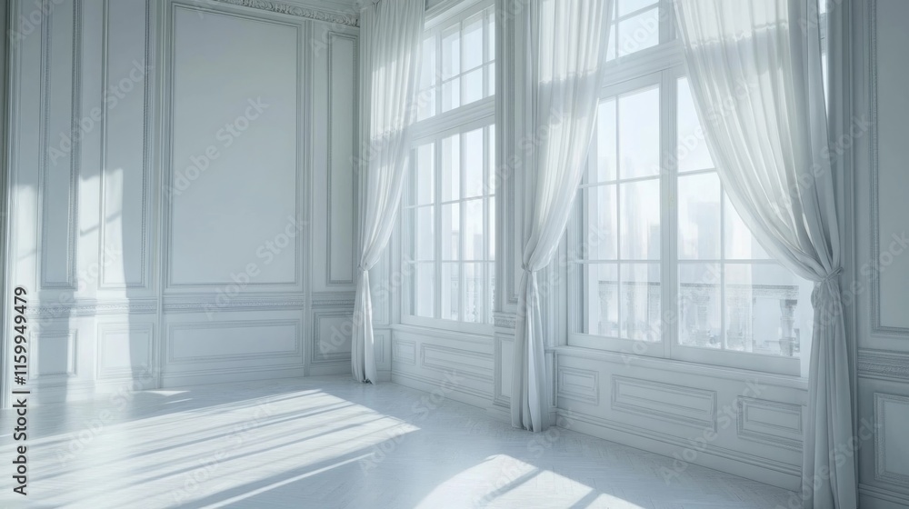 White room with window and curtains White room with window and curtains