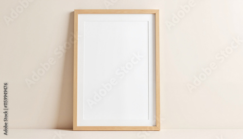 Minimalist Light Wood Frame with Clean White Matting for Versatile Display with Copy Space