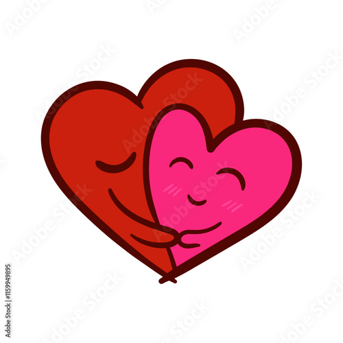 Hand drawn cute love characters hugging each other. Valentine design concept vector. Red and pink. Flat design vector.