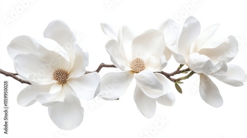 Fototapeta Naklejka Na Ścianę i Meble -  A detailed shot of delicate white lily of the valley flowers with their bell-shaped blooms, isolated white background, minimalistic art style