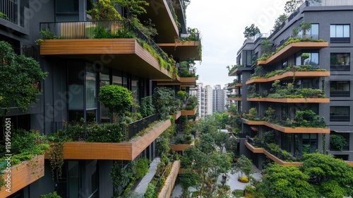 Innovative mixed-use development, terraced design with public green spaces, modern urban living, pedestrian-friendly pathways
