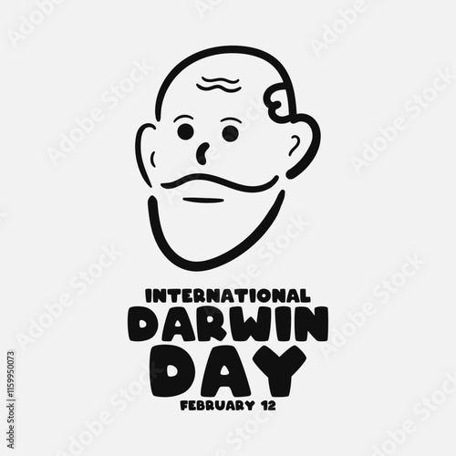 International Darwin Day. February 12. Hand drawn old man face outline. Gray background. Poster, banner, card, background.