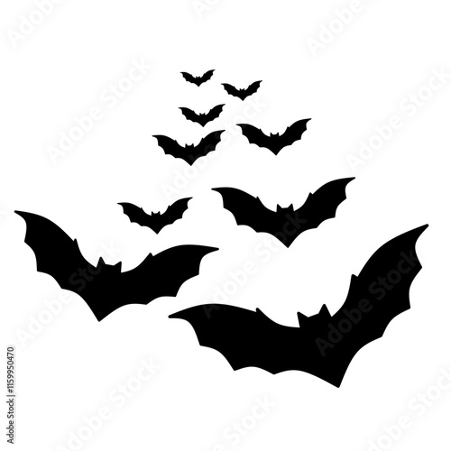 Crowd of flying bats. Halloween clipart.