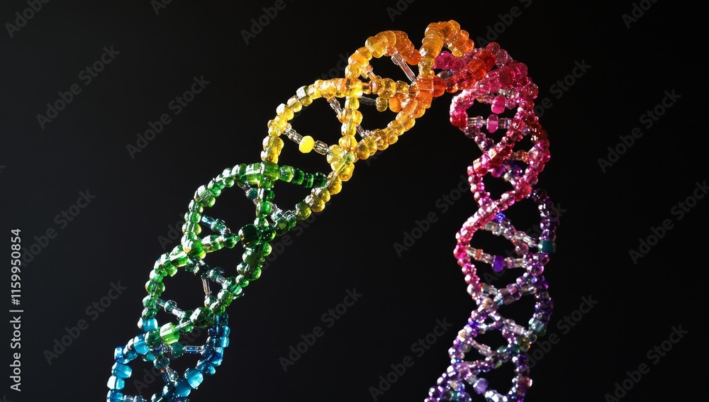 Colorful DNA double helix model on black background. (1) Colorful DNA double helix model on black background. (1)