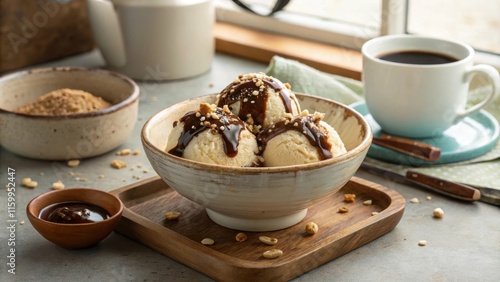 Rustic Dame Blanche Dessert with Coffee and Nuts