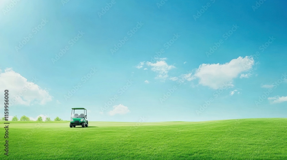 Serene Green Golf Cart on a Sunny Meadow Serene Green Golf Cart on a Sunny Meadow
